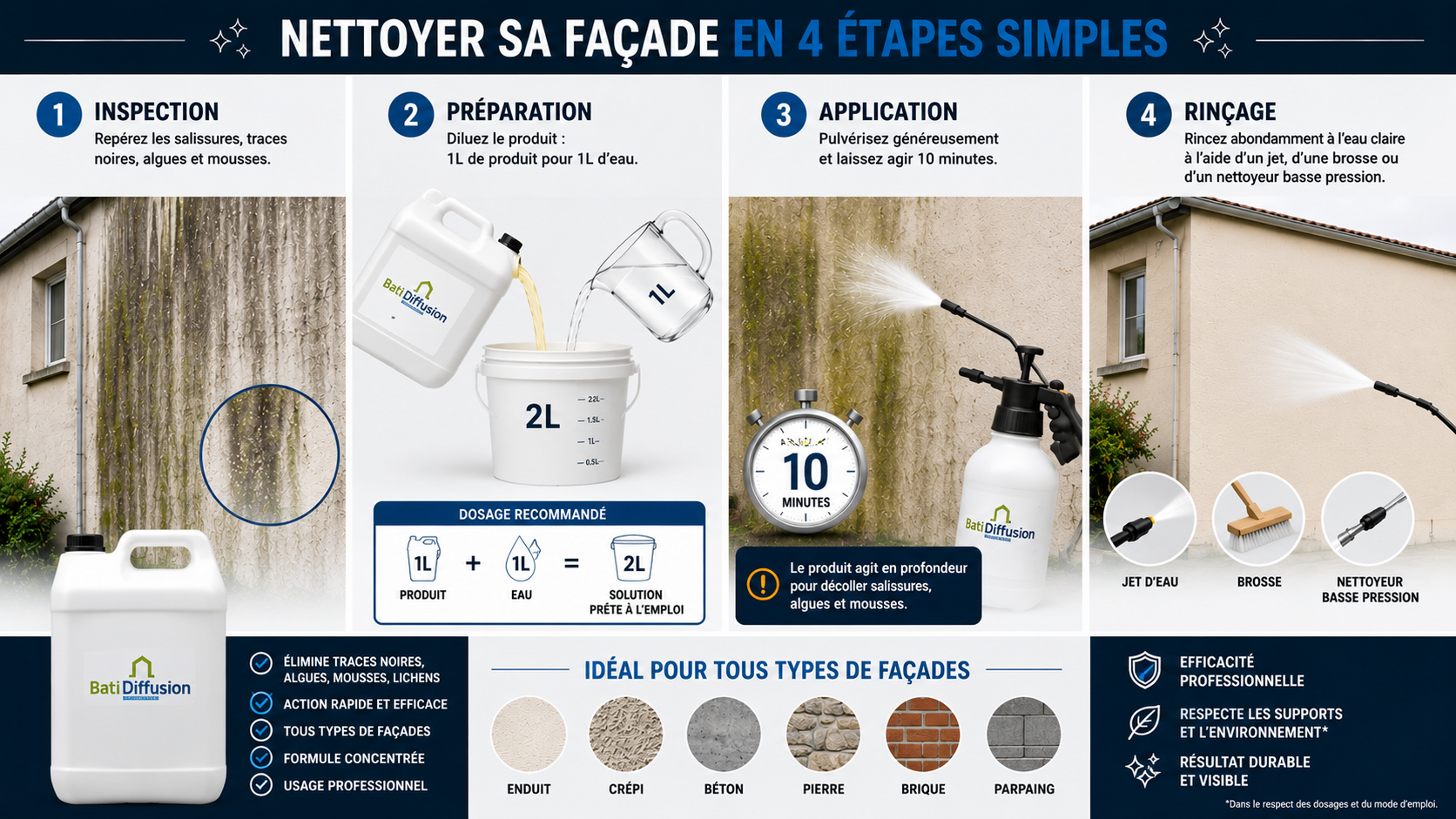 Dilution produit 1L pour 1L facade