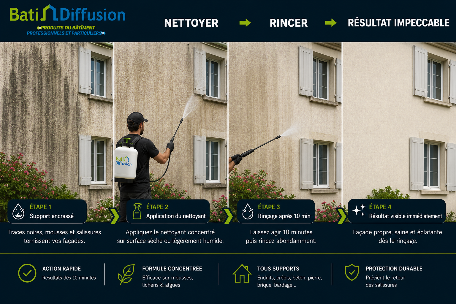 Nettoyage facade à réaction immédiate