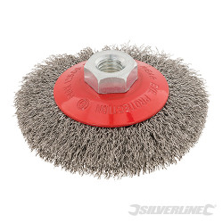 Brosse biseautée fils d'acier inox serti 100 mm - M14