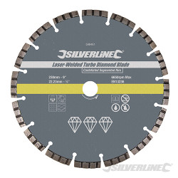 Disque diamant soudé au laser Turbo 230 x 22,23 mm à bordure segmentée crénelée